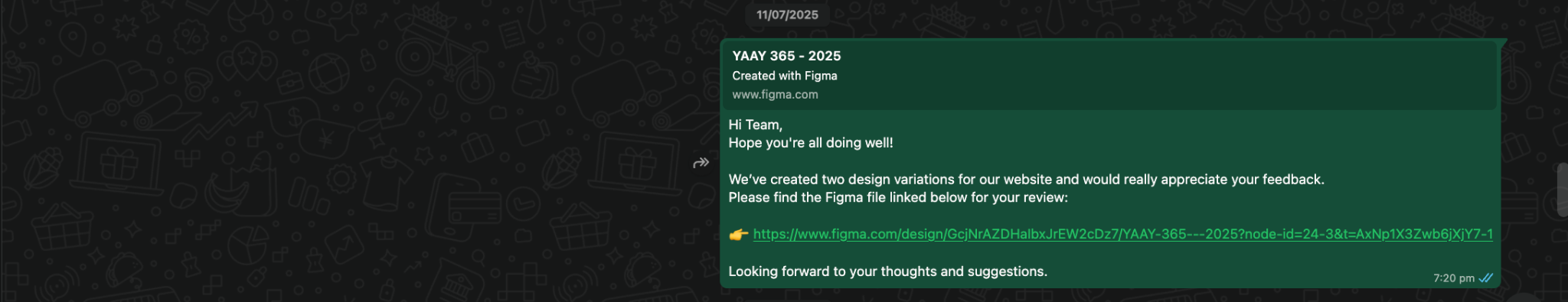 Two website design variations shared to the group for feedback on 11 July 2025